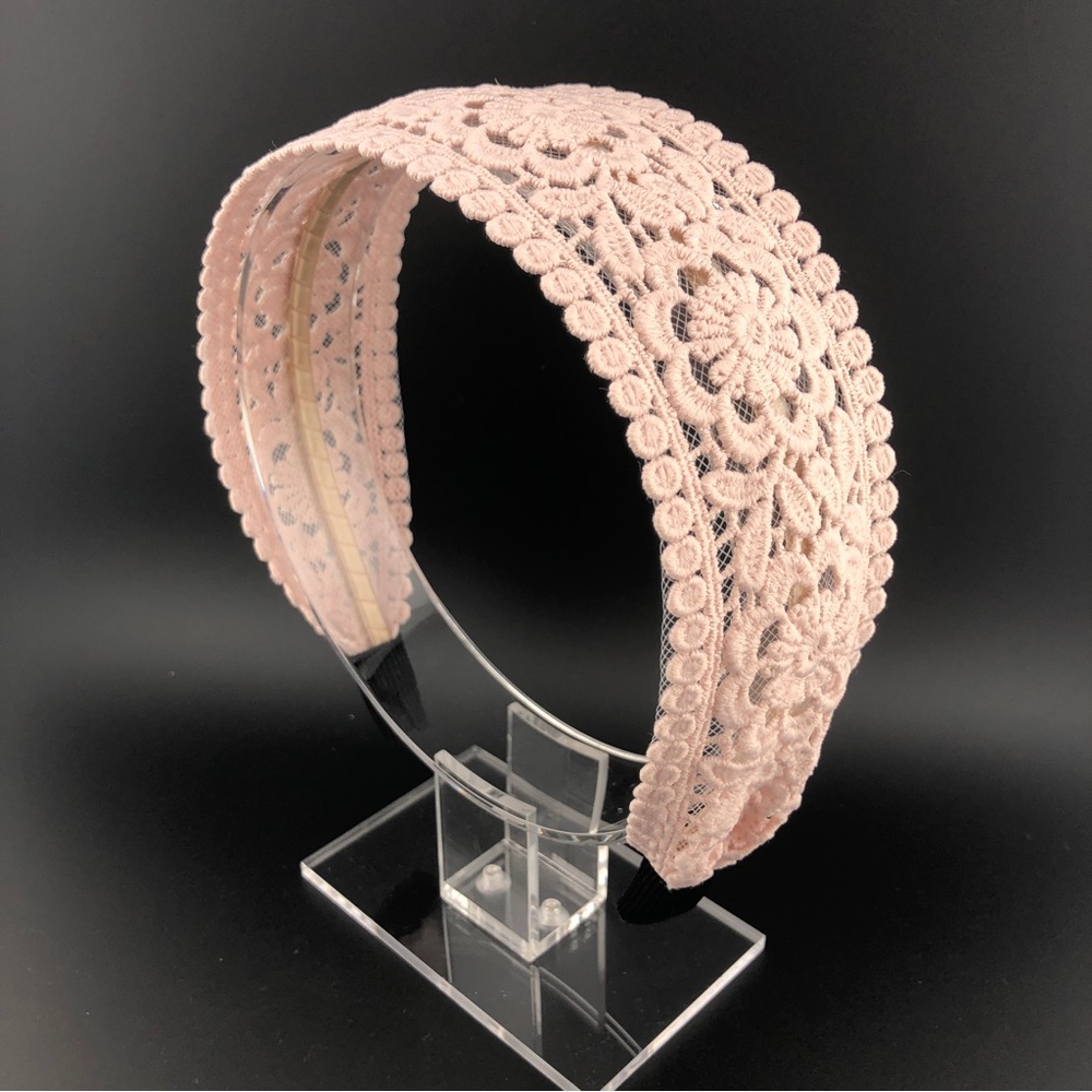 Floral Lace Embroidery Headband, Boho Chic, New, Handmade - Tan color